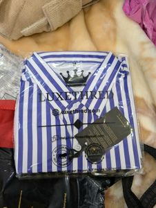 LUXETHRED Men's Blue & White Striped Shirt