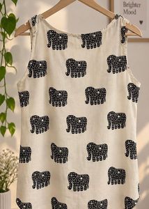 Cream Elephant Print Sleeveless Top