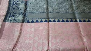 Brand New Rose Pink Silk Saree with Blue Border