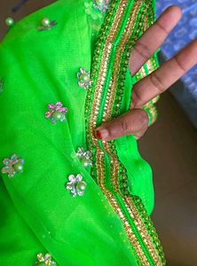 Vibrant Green Sharara Set with Embellishments