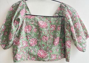 Multicolour Crop Top With Smocking Details