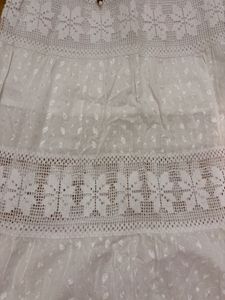White Cotton Maxi Skirt with Lace Detailing