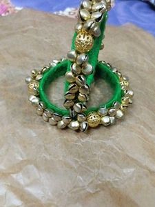 Green Bangles with Golden ghunghroo
