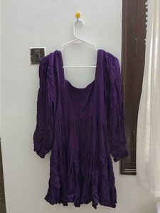 Purple Square Neck Tiered Dress