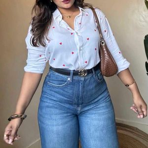 Cute White Shirt with Red Hearts