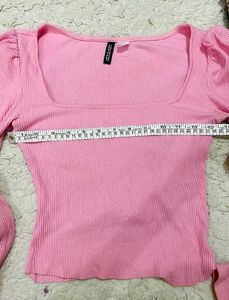 Chic Pink Puff Sleeve Square Neck Top