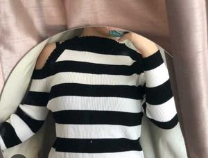Striped Cold Shoulder Sweater Top