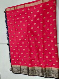 NEW Dark peach  saree with navy blue blouse