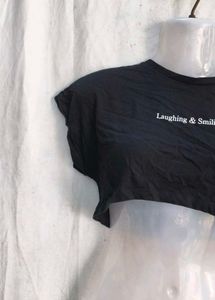 Black Cropped "Laughing &amp; Smiling" Top