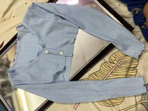 Cute Blue Ribbed Cropped Cardigan