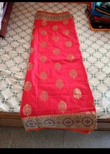 new Red Silk Saree with Golden Motifs