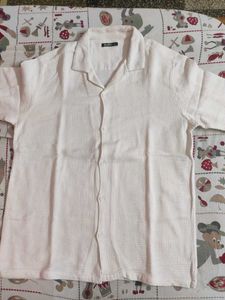 Zudio Men's White Waffle Knit  Resort Shirt