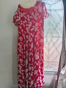 Chic Red &amp; White Print Maxi Dress