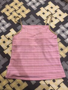 Pink Plaid Camisole Top with golden details