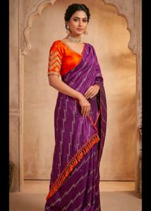 new purple sari with unstitched blouse