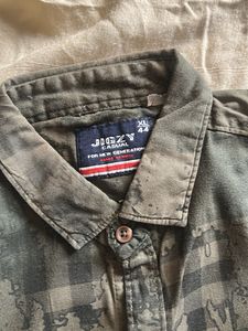 Military type printed mens shirt in olive green co