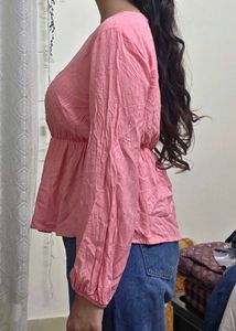 Chic Pink Wrap Peplum Top