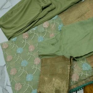 Green saree blouse with petticoat
