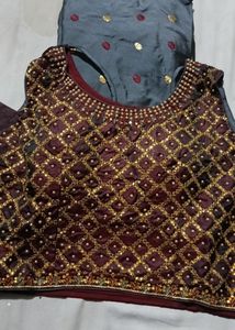 Navratri Silk grey red Lehenga Choli Set