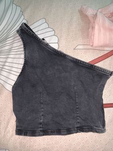 Denim One Shoulder Top