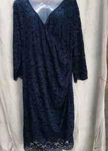 I. Elegant Navy Lace Wrap Dress
