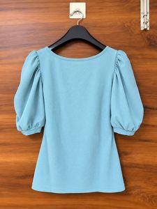 Pastel Blue Puff-Sleeve Top
