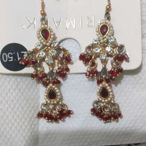 Elegant Red &amp; Gold Dangle Earrings