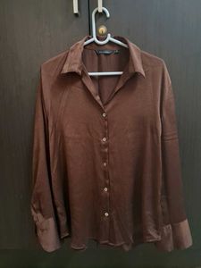 Wardrobe by Westside Dark Brown Satin Shirt