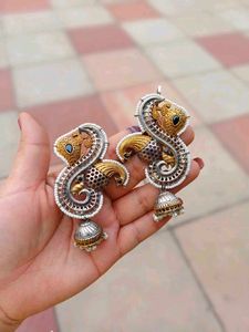 Beautiful Peacock black stone Jhumka Earrings