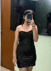 Sparkly Black Strapless Mini Dress