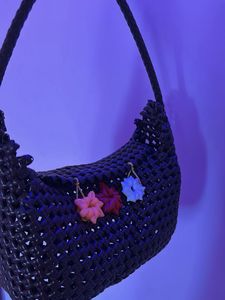 Unique Woven Hobo Bag with Floral Charms