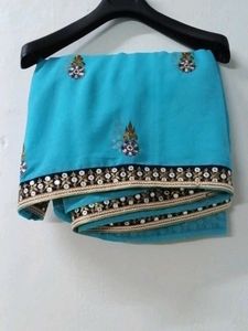 Beautiful Blue Embroidered Saree