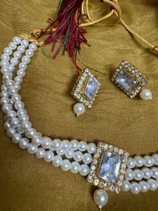 Pearl Choker Necklace with Earrings Set