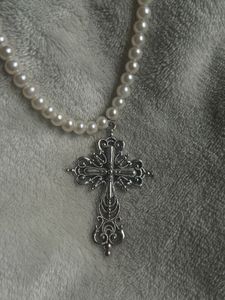Elegant Pearl Necklace with Cross Pendant
