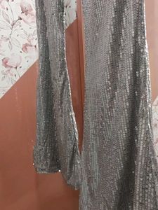 silver sequence bell bottom plazo