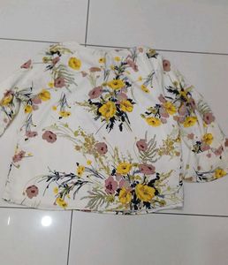 White Floral Print Top For Women.