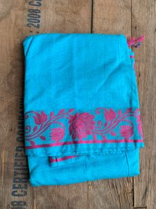 Blue & Pink Saree Without Blouse