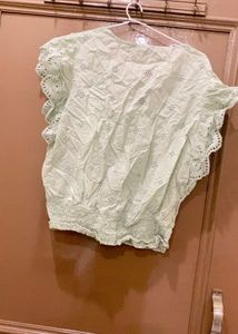 Light Green Eyelet Lace Up Top