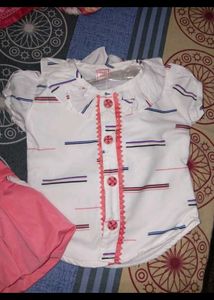 Cute Pink Dress and White Top Set