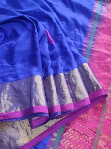 Vibrant Blue &amp; Pink Silk Saree