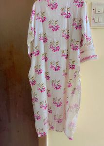 White Kurta with Pink Floral Print and Dupatta