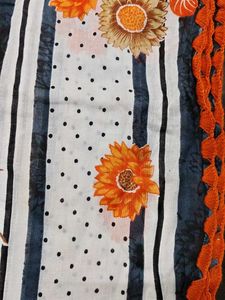 Beautiful Floral Print dupatta with Orange Border