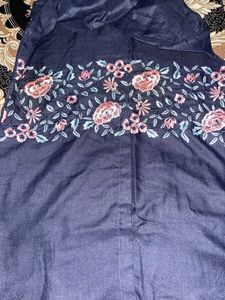 Embroidered Blue Denim Kurta set
