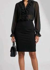 Sleek Black Button Detail Pencil Skirt