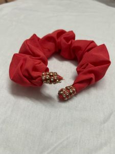 Red Scrunchie with Embellishments