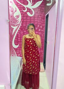 Women Red Maroon Kurti With Sharara