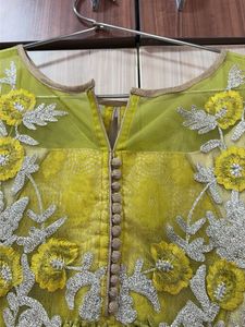 Elegant Lime Green Embroidered Kurta with Net