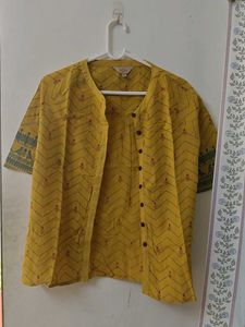 Yellow Printed Short Kurta