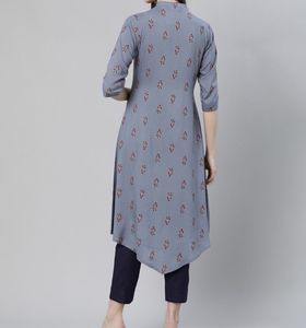 Gray Blue Printed Kurti