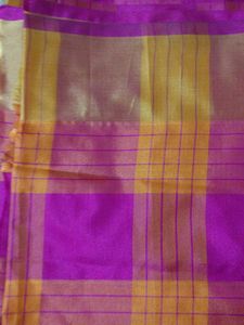 Vibrant Pink &amp; Orange Checkered Silk Saree